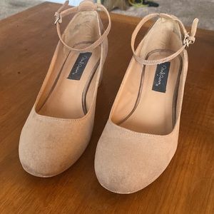 tan faux suede heels